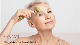  Presentation with hair care - Presentation design featuring beauty-face-portrait-of-cute background and a coral colored foreground