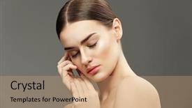  Presentation with skin color natural - PPT theme having beauty fashion - portrait of beautiful young woman background and a  colored foreground