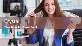  Presentation with blogger - Slides enhanced with beauty-fashion-blogger-recording-video background and a tawny brown colored foreground