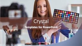  Presentation with blogger - Colorful slide set enhanced with beauty-fashion-blogger-recording-video backdrop and a tawny brown colored foreground