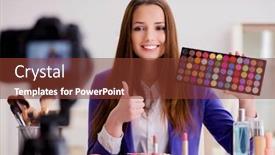  Presentation with blogger - Audience pleasing presentation design consisting of beauty-fashion-blogger-recording-video backdrop and a tawny brown colored foreground