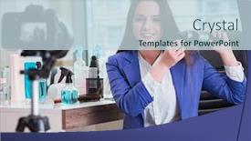  Presentation with blogger - Amazing presentation having beauty-fashion-blogger-recording-video backdrop and a sky blue colored foreground