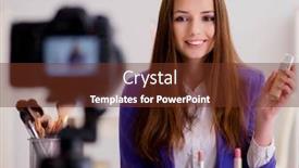  Presentation with blogger - Cool new theme with beauty-fashion-blogger-recording-video backdrop and a tawny brown colored foreground