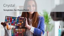  Presentation with blogger - Slide set with beauty-fashion-blogger-recording-video background and a sky blue colored foreground