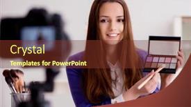  Presentation with blogger - PPT layouts enhanced with beauty-fashion-blogger-recording-video background and a tawny brown colored foreground