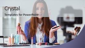  Presentation with beauty and fashion - Colorful slide set enhanced with beauty fashion blogger recording video backdrop and a light gray colored foreground