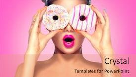  Presentation with girl model - Cool new PPT theme with beauty fashion model girl taking backdrop and a coral colored foreground