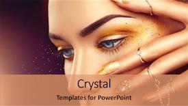  Presentation with crystals - PPT layouts featuring beauty fashion woman with golden background and a coral colored foreground