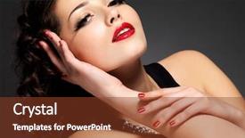  Presentation with golden woman - Presentation theme having beauty fashion woman with red nails lips and golden eye makeup - on black background background and a tawny brown colored foreground