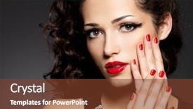  Presentation with beauty makeup - Amazing PPT layouts having beauty fashion woman with red nails lips and golden eye makeup - on black background backdrop and a tawny brown colored foreground
