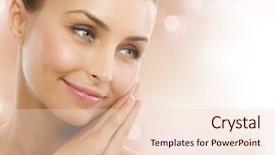  Presentation with beautiful skin - Slide deck enhanced with beauty female - beautiful healthy woman touching her background and a lemonade colored foreground