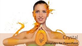  Presentation with fresh papaya - Colorful PPT theme enhanced with beauty-female-model-holding-juicy backdrop and a yellow colored foreground