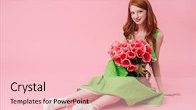  Presentation with green beauty - Slide set having beauty ginger woman in green background and a lemonade colored foreground