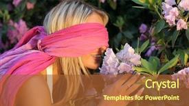  Presentation with pink beauty - Presentation having beauty girl dreaming pink girl with blindfold and pink flowers background and a red colored foreground