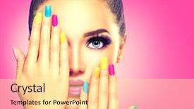  Presentation with makeup - Cool new presentation theme with beauty girl face with colorful backdrop and a blonde colored foreground