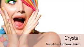  Presentation with makeup brushes and make up - PPT theme consisting of beauty girl portrait with colorful background and a lemonade colored foreground