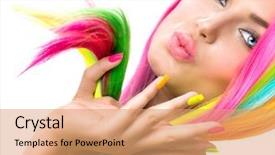  Presentation with beauty-makeup - Cool new slide deck with beauty girl portrait with colorful backdrop and a coral colored foreground
