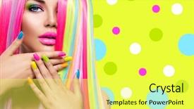  Presentation with makeup brushes and make up - Presentation featuring beauty girl portrait with colorful background and a yellow colored foreground