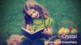  Presentation with outdoors - Slide deck having children reading - beauty girl read book outdoors background and a navy blue colored foreground