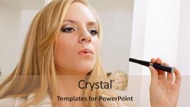  Presentation with group of three young girl - Presentation theme having beauty girl with e-cigarette background and a coral colored foreground