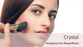  Presentation with makeup brush and cosmetics - Slides with smiling woman online shopping using computer and credit card in kitchen background and a light gray colored foreground