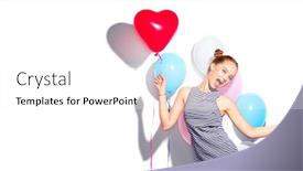  Presentation with birthday balloon - Slide deck with beauty-girl-with-red-heart background and a white colored foreground