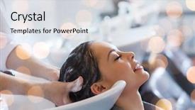  Presentation with hair care - Cool new PPT layouts with beauty hair care and people backdrop and a sky blue colored foreground