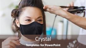  Presentation with medical face mask - Beautiful slide set featuring beauty-hairdressing-and-health-safety backdrop and a tawny brown colored foreground