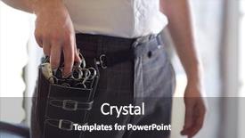  Presentation with beauty salon - Slide set enhanced with beauty hairstyle and people concept - close up of male stylist with tool case on belt at salon background and a dark gray colored foreground