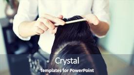  Presentation with hair salon - Amazing theme having beauty hairstyle and people concept - close up of male stylist hands combing wet hair at salon backdrop and a ocean colored foreground
