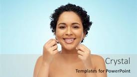  Presentation with happy smiling woman dental health - PPT layouts featuring beauty-health-and-people-concept background and a coral colored foreground