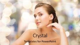  Presentation with skin health - Theme consisting of beauty health and people concept - smiling beautiful woman with clean perfect skin over lights background background and a coral colored foreground