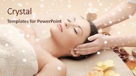  Presentation with beauty salon - Beautiful theme featuring beauty health holidays people and spa concept - beautiful woman in spa salon getting face or head massage backdrop and a lemonade colored foreground