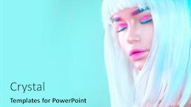  Presentation with girl model - Amazing slide deck having beauty-high-fashion-model-girl backdrop and a arctic colored foreground