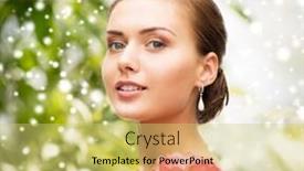  Presentation with ring diamond jewelry - Cool new presentation with beauty holidays people and jewelry - woman with diamond earrings ring and flower backdrop and a yellow colored foreground