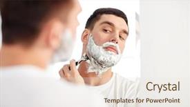  Presentation with razor - PPT theme having beauty hygiene shaving grooming background and a sky blue colored foreground