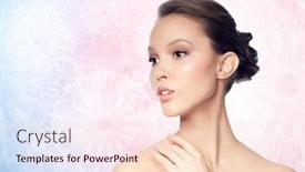  Presentation with serenity - Audience pleasing slide deck consisting of beauty jewelry accessories people and luxury concept - face of beautiful young asian woman with golden ring over rose quartz and serenity pattern background backdrop and a lemonade colored foreground