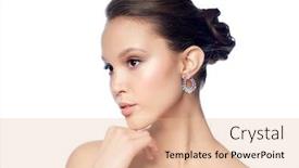  Presentation with jewelry - Colorful PPT layouts enhanced with beauty jewelry accessories people and luxury concept - close up of beautiful asian woman face with earring backdrop and a lemonade colored foreground