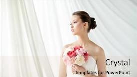  Presentation with peony flower - Audience pleasing presentation theme consisting of beauty jewelry people and luxury concept - beautiful asian woman or bride in white dress with peony flower golden ring and bracelet backdrop and a lemonade colored foreground