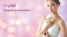  Presentation with peony flower - Beautiful PPT theme featuring beauty jewelry people and luxury concept - beautiful asian woman or bride in white dress with peony flower golden ring and bracelet over holidays lights background backdrop and a lemonade colored foreground