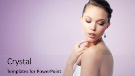  Presentation with jewelry - Slide deck consisting of beauty jewelry people and luxury concept - beautiful asian woman or bride with earring and finger ring over violet background background and a light blue colored foreground