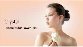  Presentation with peony flower - Presentation theme enhanced with beauty jewelry people and luxury concept - beautiful asian woman or bride in white dress with peony flower and golden ring over beige background background and a lemonade colored foreground