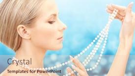  Presentation with blue lights - Theme enhanced with beauty luxury people holidays and jewelry concept - beautiful woman with sea pearl necklace or beads in hand over blue lights background background and a lemonade colored foreground
