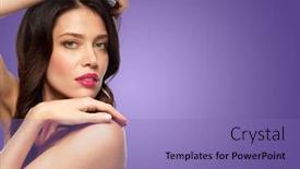  Presentation with ultra - Slides featuring beauty make up and people concept - close up of happy smiling young woman over ultra violet background background and a violet colored foreground