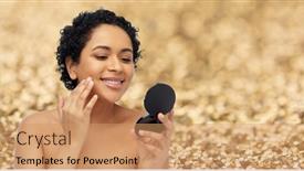  Presentation with young happy people smiling - Beautiful PPT theme featuring beauty-make-up-and-people backdrop and a coral colored foreground