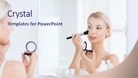  Presentation with blush - Colorful theme enhanced with woman applying blush with makeup backdrop and a sky blue colored foreground