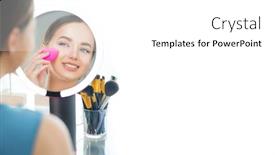  Presentation with beauty cosmetic - PPT theme featuring beauty-model-girl-applying-makeup background and a white colored foreground