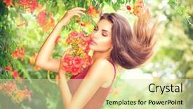  Presentation with girl model - Cool new slides with beauty model girl enjoying nature backdrop and a soft green colored foreground
