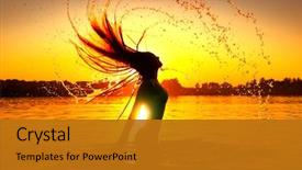  Presentation with coral reefs blue water beautiful sky - Audience pleasing presentation theme consisting of beauty model girl splashing water backdrop and a gold colored foreground