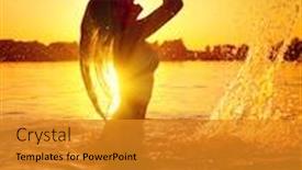  Presentation with girl model - Audience pleasing slide deck consisting of beauty model girl splashing water teen girl swimming and splashing on summer beach over sunset beautiful woman enjoying nature backdrop and a gold colored foreground